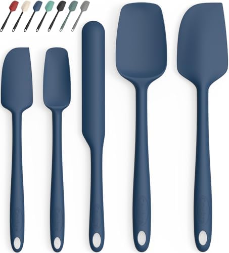 Coukre Silicone Spatula Set of 5,High Temperature Resistant, Food Grade Silicone, Dishwasher Safe, for Baking, Cooking (Pure Dark Blue)