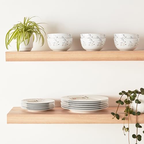 Amazon Basics 18-Piece Complete Kitchen Dinnerware Set, Microwave and Dishwasher Safe, Plates, Dishes, Bowls, Service for 6, Branches