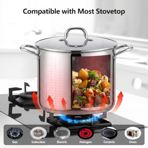 Homikit Large Stock Pot 14 Quart, Stainless Steel Chicken Soup Pot with Lid for Canning Steaming Stewing, Tri-ply Heavy Bottom Cooking Boiling Pasta Induction Stockpot, Dishwasher Safe