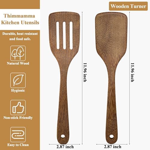 Wooden Spatula for Cooking 12 Inches Wood Spatula Slotted Turner Cooking Utensils for Nonstick Cookware, Kitchen Spatulas for Fish, Eggs, Pancakes, 2 Pack