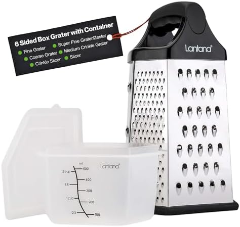 Lantana Cheese Grater with Container, Handheld Shredder, Zester (6 in 1)
