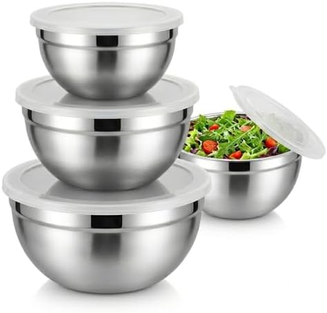 Stainless Steel Small Mixing Bowls with Lids, 3Pcs Nesting 0.85-1.0 QT Set