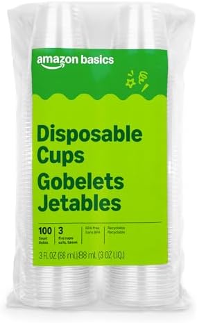 Amazon Basics Mini Disposable Clear Plastic Cups, 3oz, 100 Count