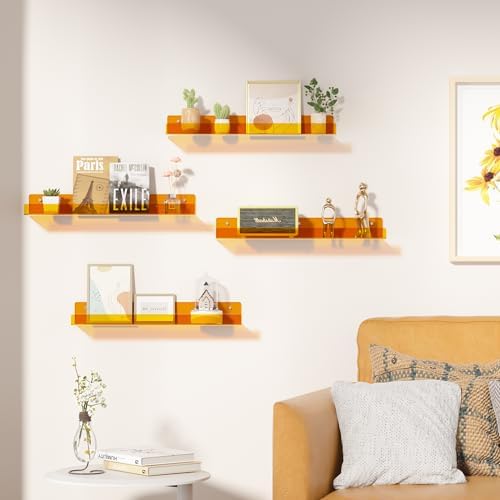 upsimples 4 Pcs 15" Acrylic Shelves for Wall Decor and Display, Orange