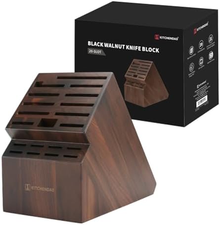 KITCHENDAO 20 Slot Black Walnut Wood Knife Block without Knives, Universal Knife Holder for Kitchen, Holding Multiple Types of Knives, Countertop Butcher Block Knife Stand for Easy Kitchen Storage