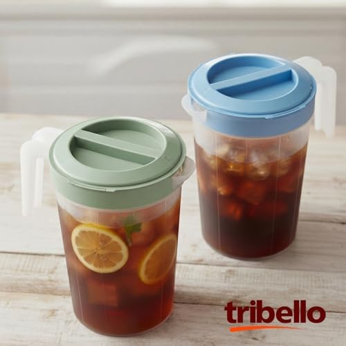 Tribello 2-Pack 1-Gallon Plastic Pitchers with Lids – Iced Tea Pitchers with Twist Cover BPA-Free, Dishwasher & Freezer Safe, Ideal for Water, Juice & Fridge Storage