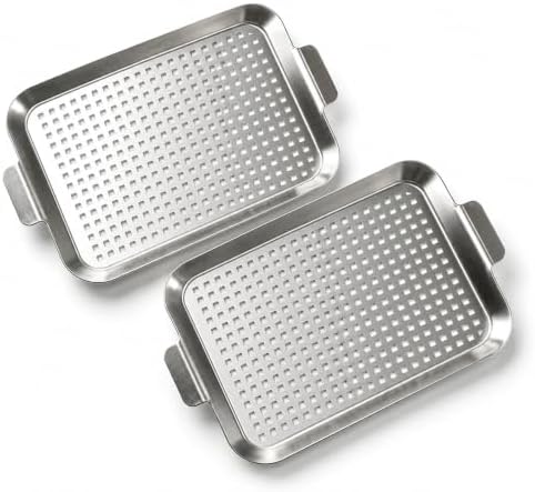 2pcs Grill pan for outdoor grill: Stainless steel Grill topper for outdoor grill - easy clean grill topper suitable for camping, picnic, party (large)