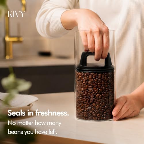KIVY Vacuum Coffee Canister - Push Lid Preserves Coffee Aroma & Oil - Glass