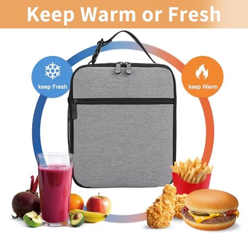 Lunch Box for Women Men Adult Insulated Lunch Bag Women Men Small Reusable Lunchbox for Work Picnic Travel (Gray)
