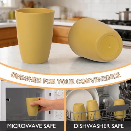 Wrova Wheat Straw Cups 6 PCS Good Alternative to Plastic Reusable Cups 12 oz Unbreakable Drinking Cup Reusable Dishwasher Safe Water Plastic Glasses Yellow