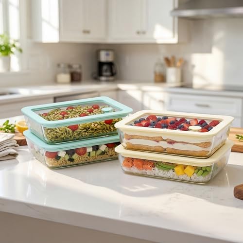 Urban Green Glass Food Container Set with Glass Lid, 4 Pack, Food Storage Containers with Airtight Lid, LeakProof, 100% Plastic Free, Meal Prep Container Set