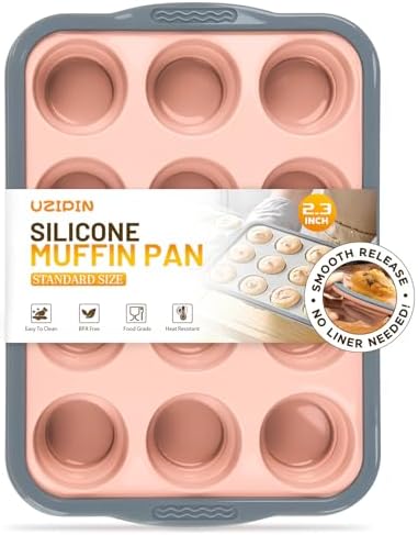 Silicone Muffin Pan, 12 Cups Non-Stick Cupcake Pan, Food-Grade BPA-Free Muffin Tin, Oven-Safe 450 °F, Reinforced Steel Frame, Easy-Grab Handles, Quick-Release 2.3" Baking Molds for Mini Treats