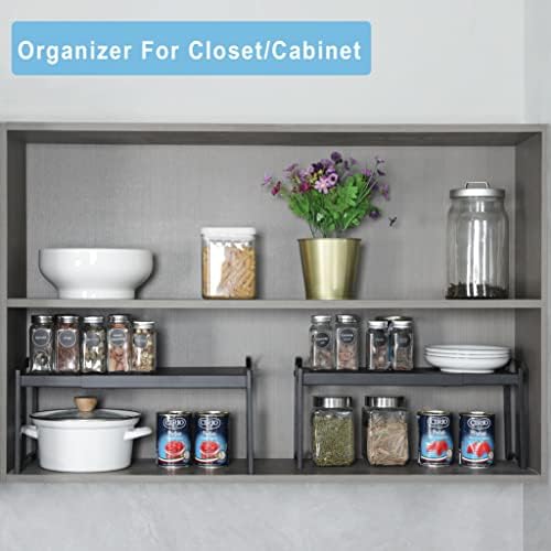 X-cosrack 25.5 Inches 3 Pack Expandable Cabinet Shelves, Stackable Shelf Organizer for Kitchen Cabinet Countertop Storage, Adjustable Counter Cupboard Pantry Organizer Shelf Rack Stand Riser, Black