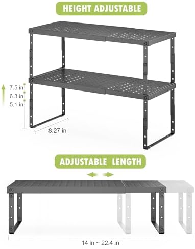 RUILALIFE Expandable Cabinet Organizer Shelf With Adjustable Height, Stackable Kitchen Countertop Organizer Rack, Adjustable Shelf Riser For Kitchen Counter, Pantry, Cupboard, Desk, Tabletop