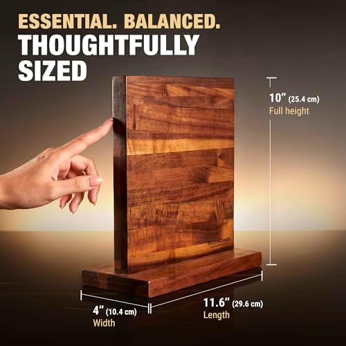 Magnetic Knife Block, Double Sided Acacia Wood Knife Holder Rack, Countertop Stand for Kitchen Knives Storage with Strong Magnets 12 x 10 Inch