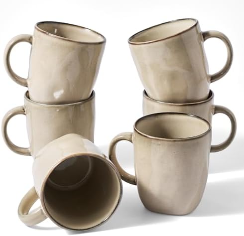 famiware Coffee Mugs Set of 6, Ocean Square 13oz Coffee Cup Set with Handle