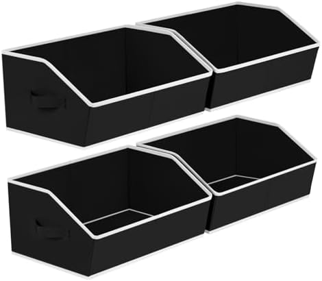 Homsorout Storage Baskets for Shelves - Trapezoid Cube Storage Organizer Bins, Decorative Storage Baskets with Handles, Large Shelves Organizer for Home, Office, Dorm, Black, 4 Pack