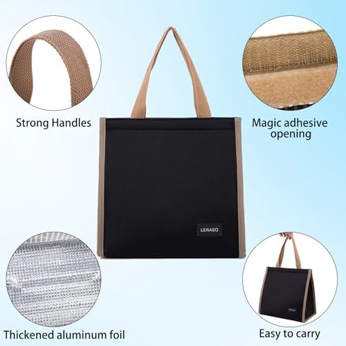 Insulated Lunch Bag for Work, 10.2"x5.9"x10.2" Oxford Waterproof Lunch Tote, Thermal Lunch Box for Office, Picnic & Outdoor, Black Striped Canvas Tote Bag