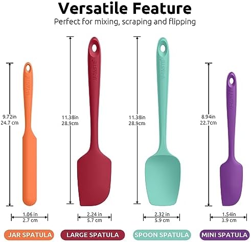 U-Taste Silicone Spatula Set 600°F High Heat Resistant, 4-Pcs, Multicolor