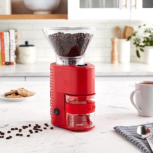 Bodum Bistro Electric Conical Burr Coffee Grinder, Preset Timer, 12 Grind Settings, Red (Pack of 2)