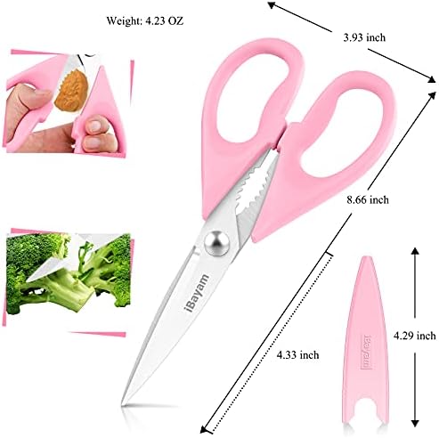 iBayam Pastel Kitchen Scissors All Purpose Heavy Duty & Cover, Pink/Purple