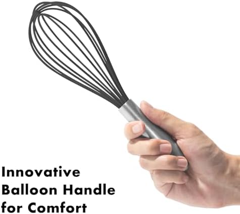 OYV 10-Inch Black Silicone Whisk, Non-Scratch, 18/10 Stainless Steel Handle