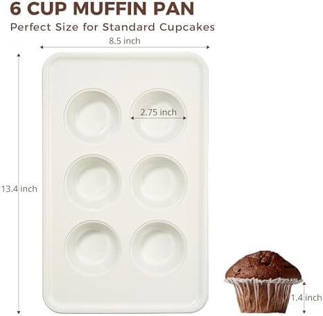 HONGBAKE Nonstick Ceramic Muffin Pan, 6 Cup Muffin tin for Baking, Non-toxic Cupcake Pan, Heavy-duty Aluminized Steel Cupcake Tray with Diamond Texture, Easy To Clean, Cream