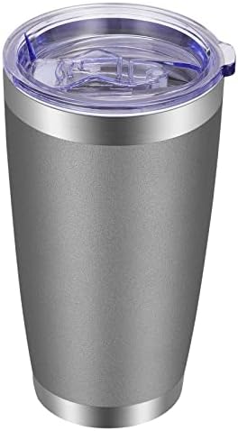 VEGOND 20oz Tumbler with Lid and Straw Stainless Steel Tumbler Cup Vacuum Insulated Double Wall Travel Coffee Mug Powder Coated Coffee Cup, Grey, 1 Pack