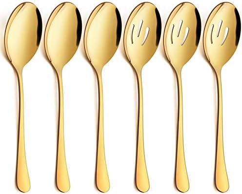 LIANYU 6 Pack Gold Serving Spoons Set, Large Serving Utensil Set