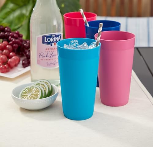 US Acrylic Newport 24-Pack Unbreakable Plastic Cups (20 ounces) 12 Assorted Bright Colors, BPA Free drinking glasses, Dishwasher Safe tumblers for Parties, Camping, & Everyday Use