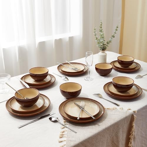 Pokini Stoneware Dinnerware Sets for 8, 32pcs Plates and Bowls Sets Dishes