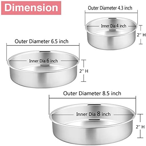 P&P CHEF Cake Pan Set of 3, 4" + 6" + 8" Round Baking Layer Cake Pan Tin
