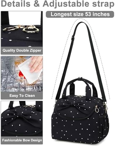 Bluboon Lunch Box for Women Cute Lunch Bag Reusable Insulated Lunch Bags Large Capacity Lunchbox Cooler for Work Picnic or Travel Gifts (Black White Dots, 10 x 7.5 x 8 inches)
