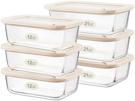 Urban Green Glass Food Storage Containers with Glass Lids, Microwave Safe Food Container Set, Aitight Meal Prep Container Set, LeakProof, 100% Plastic Free, 6 Pack