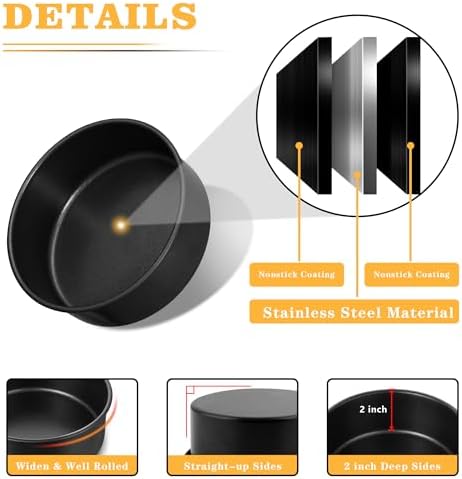 E-far 7 Inch Cake Pan, 3PCS Nonstick Stainless Steel Baking Cake Pans Tins