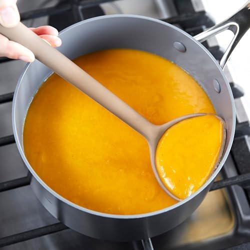 GreenPan Silicone Ladle, Soup Mixing Stirring Serving, Cooking Kitchen Utensil, Flexible Rubber Nonstick Cookware, Rigid Steel Core, Heat-Resistant, Anti-Slip Handle, BPA-Free, Dishwasher Safe, Taupe