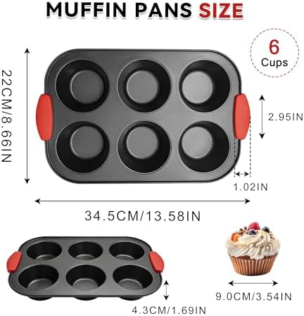 Jumbo Muffin Pan with Silicone Handles, Non Stick 6 Tin Muffin Top Pan