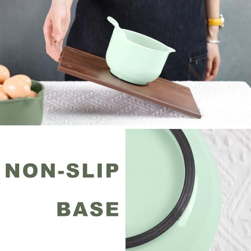 BoxedHome 4 Pack Nesting Mixing Bowl with Pour Spout and Handle, BPA free Microwave & Dishwasher Safe(Green/Blue, 4 Pack with Handle)