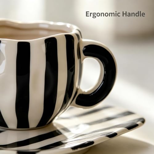 Espresso Cups Ceramic Coffee Mug Series European Striped Dot Coffee Cup And Saucer Mug Cake Plate Afternoon Tea Set Tea Cup And Saucer (Black 4)