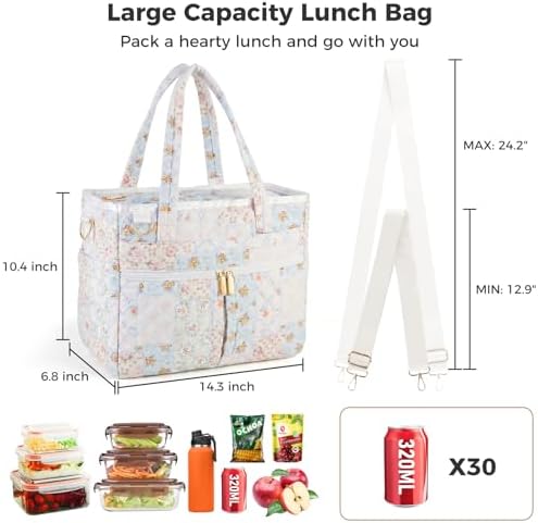 Large Lunch Box for Women, Insulated Lunch Bag for Work, Patchwork