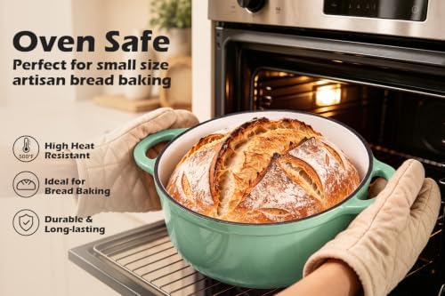 Leonyo 2-Quart Small Enameled Cast Iron Dutch Oven with Lid,Pistachio Green