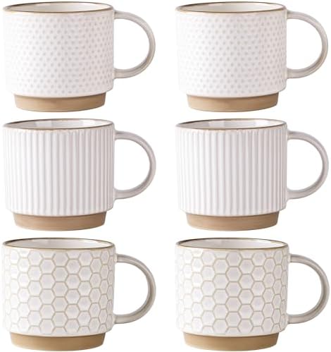 GBhome 12 OZ Stackable Coffee Mugs Set of 6, Ceramic Coffee Cups Set