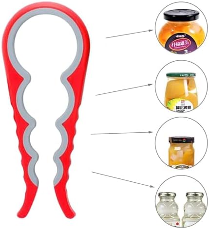 Jar Opener for Seniors with Arthritis,Jar Opener for Weak Hands,5-in-1 Bottle Opener,4-in-1 Can Opener… (Red)