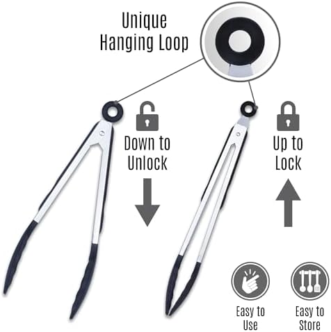 Kitchen Tongs Set, 2 Pack Stainless Steel with Silicone Tips