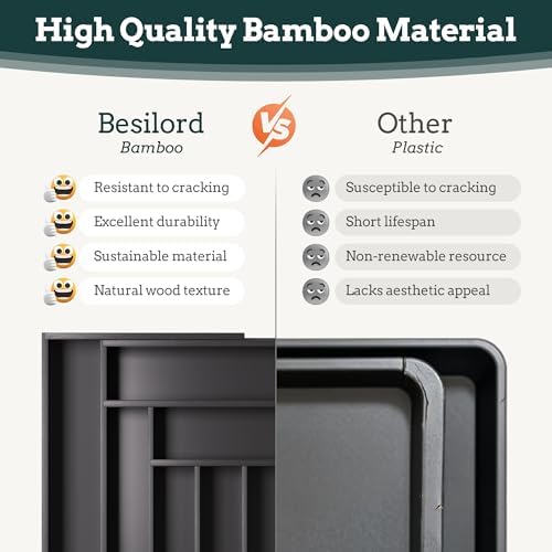 Bamboo Expandable Silverware Drawer Organizer 11 Slots Utensil Holder Black