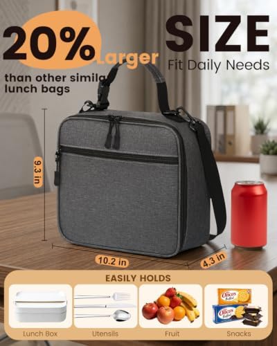 Insulated Lunch Box for Men Small, Grey Mens Lunch Bag with Strap