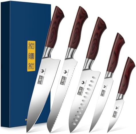 HOSHANHO 5PCS Japanese Kitchen Knife Set, Sharp Chef Knives & Wood Handle