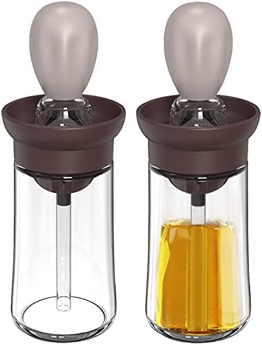 Oil Dispenser with Brush - 2 Pack 180ml Glass Olive Oil Dispenser Bottle with Basting Brush for Cooking Frying Baking Kitchen, T-OB21 Grey