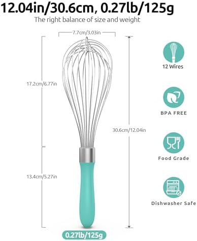 U-Taste Wire Whisk for Cooking, 18/10 Stainless Steel Wisk, L/Aqua Sky