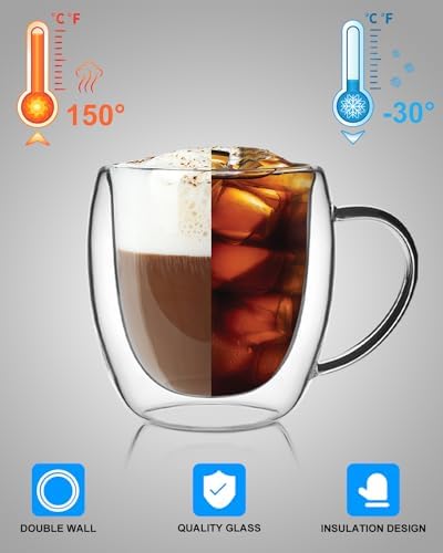 LIBWYS 4 Pack Double Walled Coffee Cups Glasses Mug, 8.5oz Borosilicate